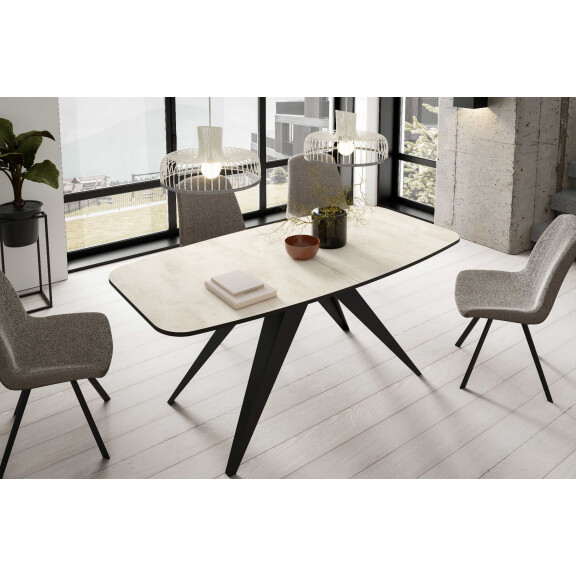 Stół FERRO 160 - 198 Owalny Rozkładany Blat White Chromix Nogi Czarne Loft
