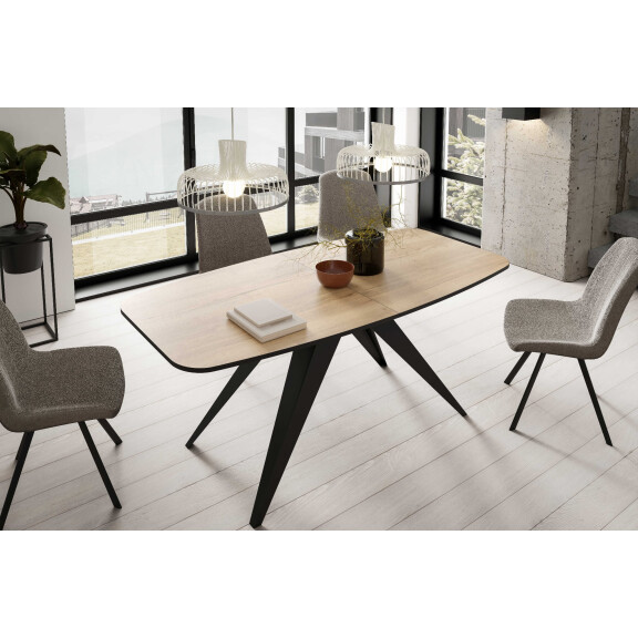 Stół FERRO 160 - 198 Owalny Rozkładany Blat Natural Halifax Oak Nogi Czarne Loft