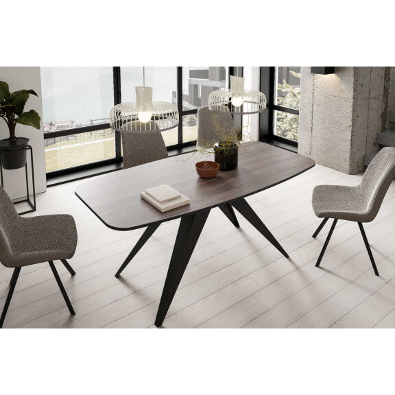 Stół FERRO 160 - 198 Owalny Rozkładany Blat Anthracite Sherman Oak Nogi Czarne Loft