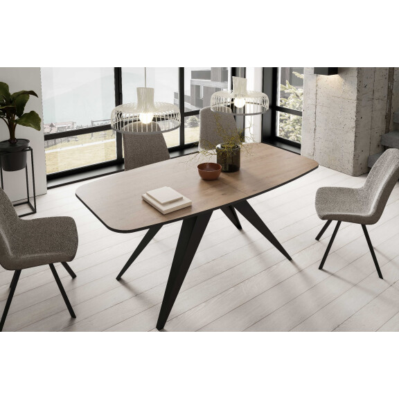 Stół FERRO 160 - 198 Owalny Rozkładany Blat Truffle Brown Davos Oak Nogi Czarne Loft