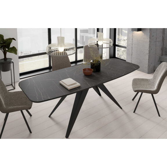 Stół FERRO 180 - 218 Owalny Rozkładany Blat Black Pietra Grigia Nogi Czarne Loft
