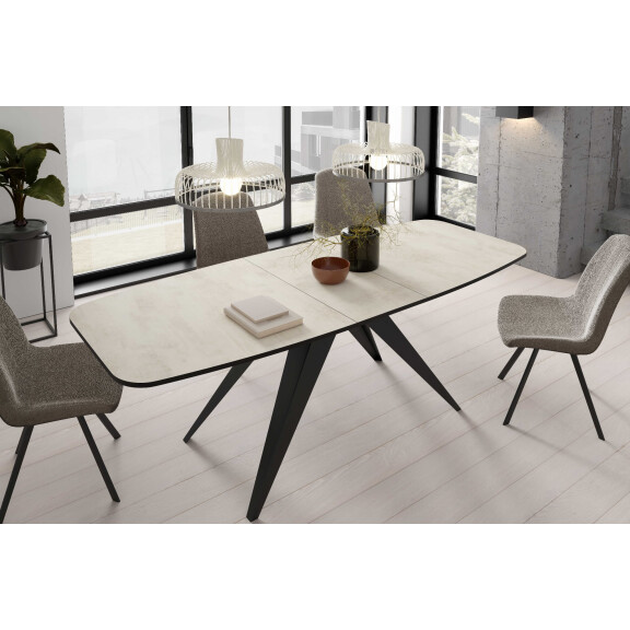 Stół FERRO 180 - 218 Owalny Rozkładany Blat White Chromix Nogi Czarne Loft