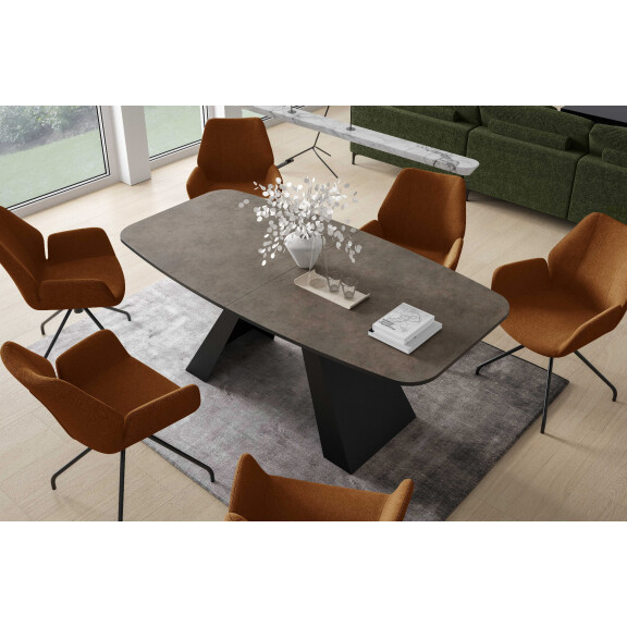 Stół MYRON 160 - 198 Owalny Rozkładany Blat Dark Grey Chicago Concrete Nogi Czarne Loft
