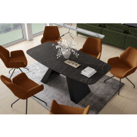 Stół MYRON 160 - 198 Owalny Rozkładany Blat Black Pietra Grigia Nogi Czarne Loft