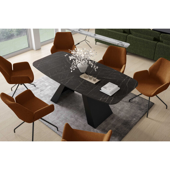 Stół MYRON 160 - 198 Owalny Rozkładany Blat Black Pietra Grigia Nogi Czarne Loft