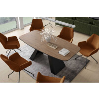 Stół MYRON 160 - 198 Owalny Rozkładany Blat Truffle Brown Davos Oak Nogi Czarne Loft