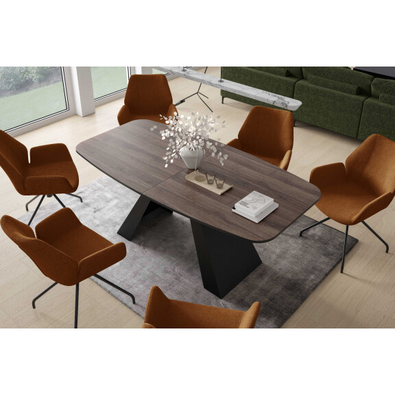 Stół MYRON 160 - 198 Owalny Rozkładany Blat Anthracite Sherman Oak Nogi Czarne Loft