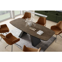 Stół MYRON 180 - 218 Owalny Rozkładany Blat Dark Grey Chicago Concrete Nogi Czarne Loft