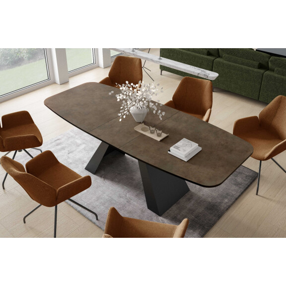 Stół MYRON 180 - 218 Owalny Rozkładany Blat Dark Grey Chicago Concrete Nogi Czarne Loft