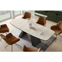 Stół MYRON 180 - 218 Owalny Rozkładany Blat White Chromix Nogi Czarne Loft