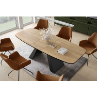 Stół MYRON 180 - 218 Owalny Rozkładany Blat Natural Halifax Oak Nogi Czarne Loft