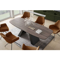 Stół MYRON 180 - 218 Owalny Rozkładany Blat Anthracite Sherman Oak Nogi Czarne Loft