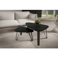 Stolik Kawowy OVO Zestaw 94 x 60 cm + 63 x 46 cm Blat Czarny Nogi Czarne Loft