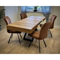 Ławostół SANNA U 120 - 200 cm Rozkładany Prostokątny Blat Obłóg Dębowy Nogi Czarne Loft