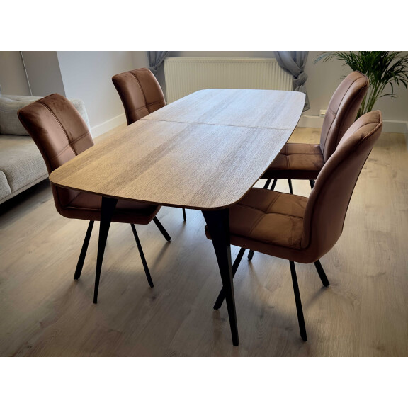 Stół AURA 160 - 200 Owalny Rozkładany Obłóg Dębowy Nogi Czarne Loft