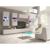 Meblościanka PRESTIŻ 5 RTV 300 cm Kaszmir Cashmere Szafki Witryna LED