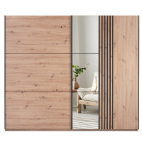 Szafa SINTRA Szerokość 250 cm Dąb Artisan / Czarny / Lustro Lamele Dwudrzwiowa Przesuwna