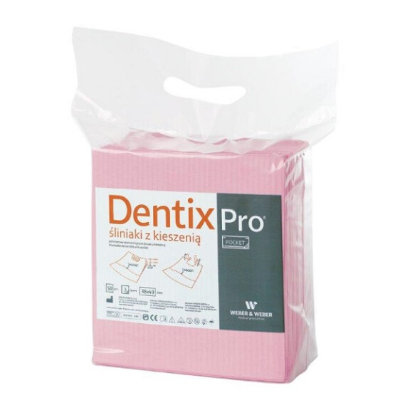 DentixPro śliniaki z kieszenią Pocket, jednorazowe 50 szt. 50 szt. Różowy