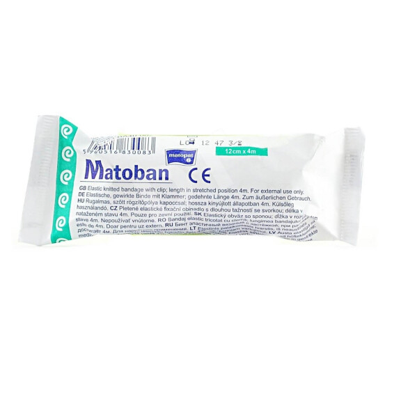 Matopat Matoban Bandaż dziany elastyczny z zapinką niejałowy 12cm x 4m 1 szt.
