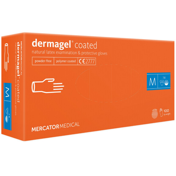 Mercator Dermagel Coated Rękawiczki jednorazowe lateksowe bezpudrowe 100 szt. M 100 szt.