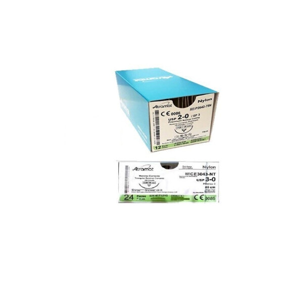 Atramat Nylon 3/0 nici chirurgiczne niewchłanialne, czarne CE19 75cm 3/8 koła