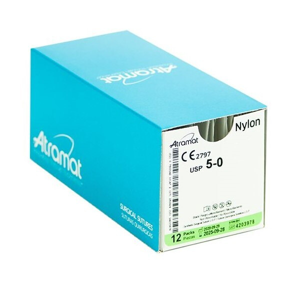 Atramat Nylon 5/0 nici chirurgiczne niewchłanialne, czarne CE19 75cm 3/8 koła