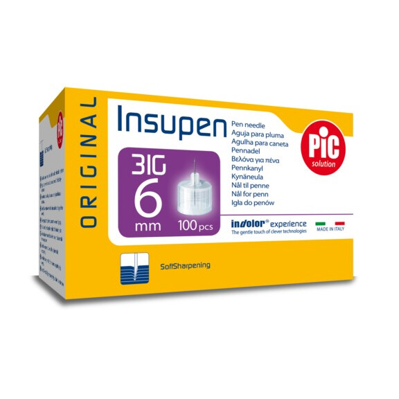 Igły do penów insulinowych Insupen PiC Solution 100 szt. 100 szt. 0.25x6mm 31G