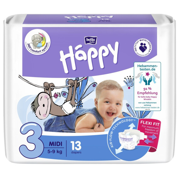 Pieluszki Bella Happy 3 Midi 5-9 kg 32 szt. 13 szt.