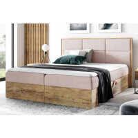 Łóżko kontynentalne z pojemnikiem WOOD2, materac | 200x200 | Kolor do wyboru