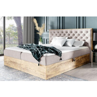 Łóżko kontynentalne z pojemnikiem WOOD3, materac | 200x200 | Kolor do wyboru
