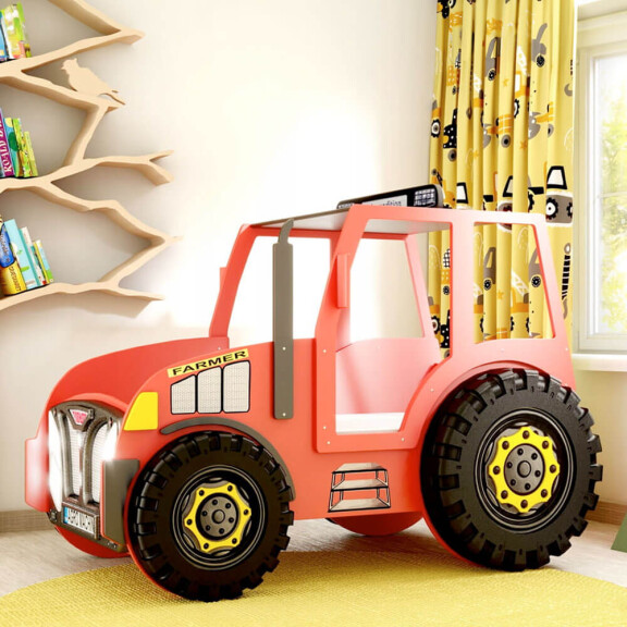 Łóżko dziecięce TRAKTOR, materac | Czerwony