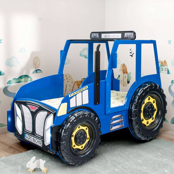 Łóżko dziecięce TRAKTOR, materac | Niebieski