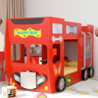 Łóżko piętrowe HAPPY BUS, materace | Czerwony