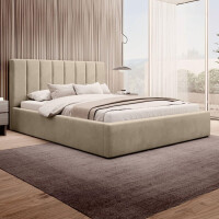 Łóżko tapicerowane z pojemnikiem SFG0116B P | 180x200 | Welur | Beżowy | SZYBKA WYSYŁKA