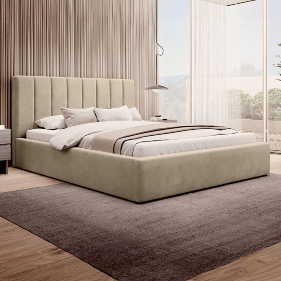Łóżko tapicerowane z pojemnikiem SFG0116B P | 180x200 | Welur | Beżowy | SZYBKA WYSYŁKA