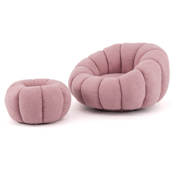 Fotel obrotowy z podnóżkiem CX2030 Pumpkin | Bouclé | Różowy