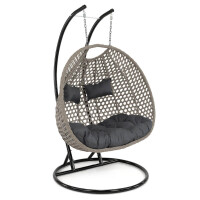 Fotel wiszący ogrodowy dwuosobowy XXL SC-N2 | Szary | Poduszki szare | OUTLET