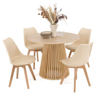 Stół Okrągły 120CM naturalny dąb | YY5940 + 4 Krzesła | 53E-7 | Beżowe