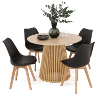 Stół Okrągły 100CM naturalny dąb | YY5940 + 4 Krzesła | 53E-7 | Czarne