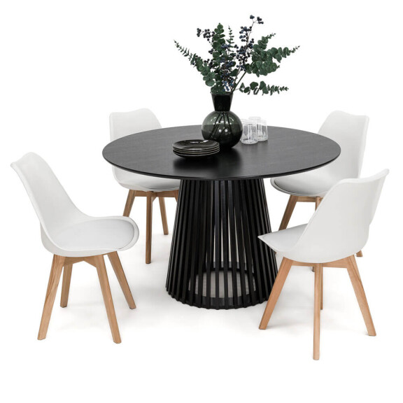 Stół Okrągły 120CM Czarny | YY5940 + 4 Krzesła | 53E-7 | Białe