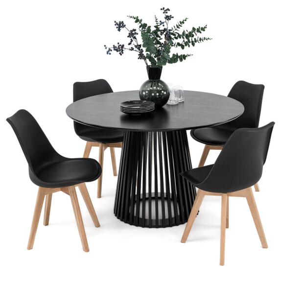 Stół Okrągły 120CM Czarny | YY5940 + 4 Krzesła | 53E-7 | Czarne