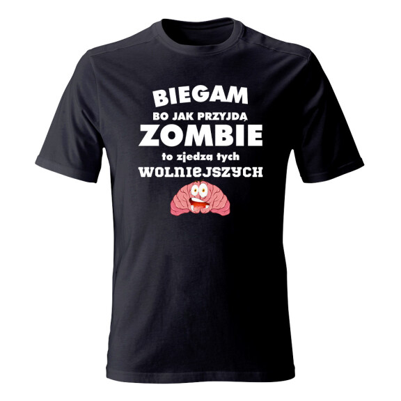 Koszulka męska BIEGAM, BO JAK PRZYJDĄ ZOMBIE