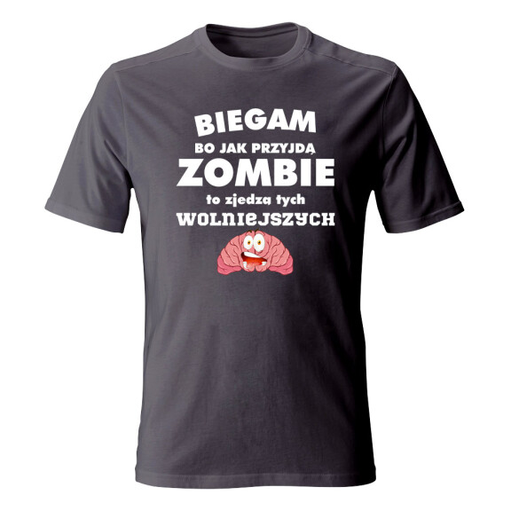 Koszulka męska BIEGAM, BO JAK PRZYJDĄ ZOMBIE
