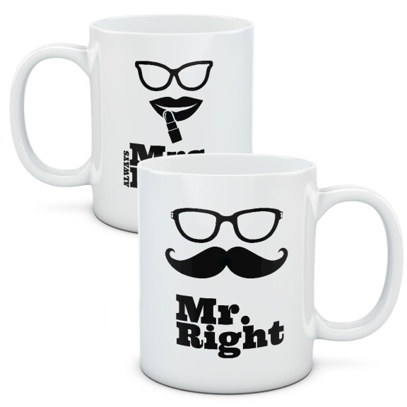 Kubki dla par, zestaw Mr & Mrs Right 2