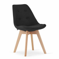 Krzesła NORI 3400 czarny materiał + guziki, nogi drewniane / 4 sztuki