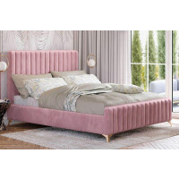 Łóżko tapicerowane BELANIA (SF1023) Glamour | 160x200 | Welur | Różowy | Nogi złote