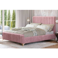 Łóżko tapicerowane BELANIA (SF1023) Glamour | 160x200 | Welur | Różowy | Nogi złote