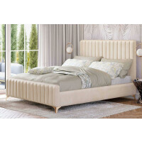 Łóżko tapicerowane BELANIA (SF1023) Glamour | 140x200 | Welur | Beżowy | Nogi złote