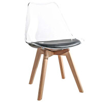 Krzesło transparentne 53E-7 drewniane nogi, czarna poduszka