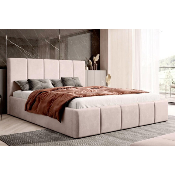 Łóżko tapicerowane z pojemnikiem SFG0114P | 160x200 | Welur | Beżowy